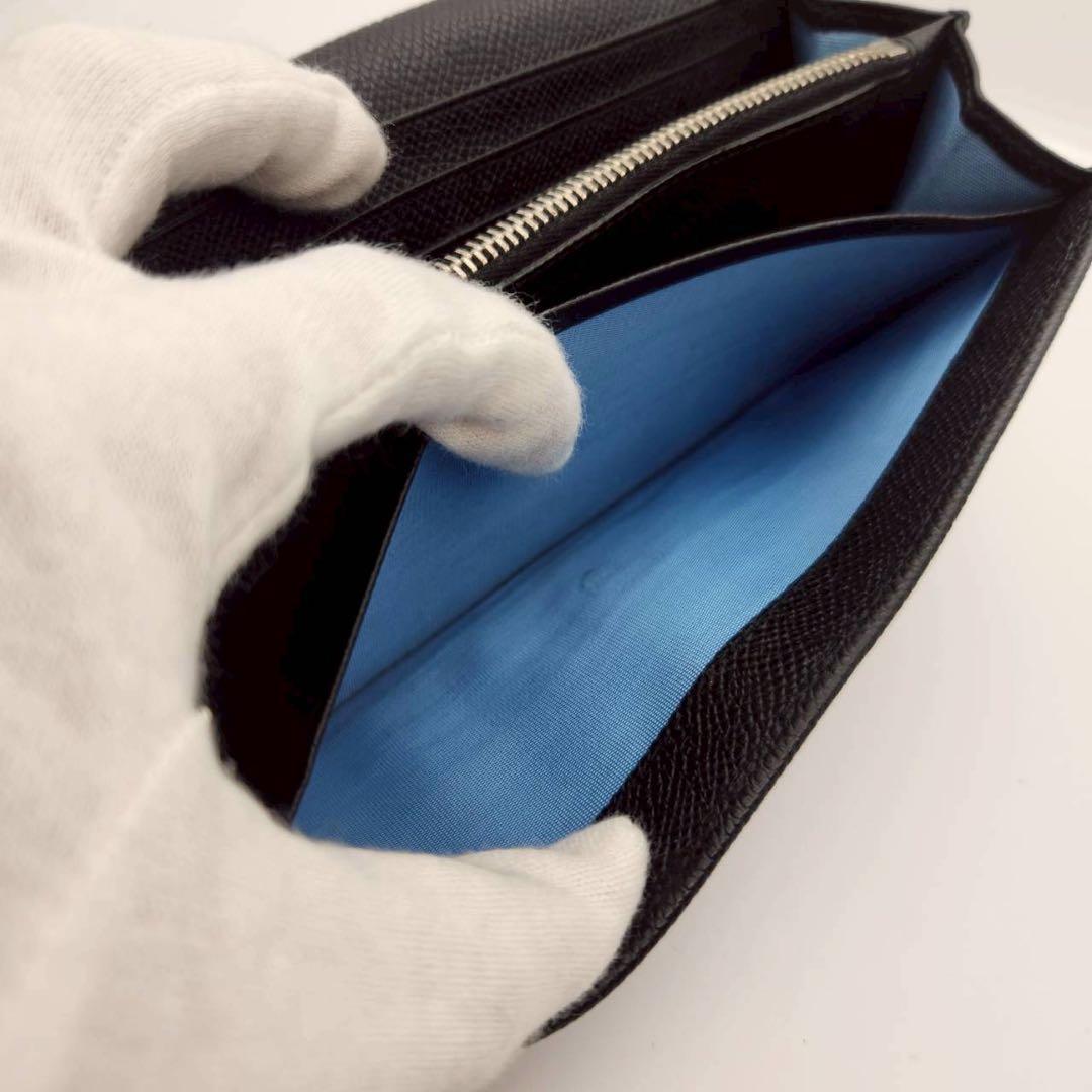 極美品 ブルガリ 長財布 二つ折りロゴクリップ ブラック レザー