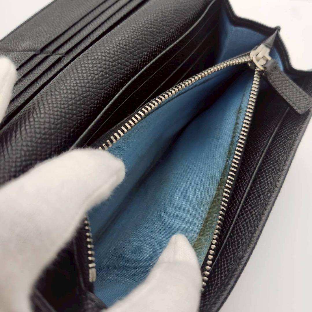 極美品 ブルガリ 長財布 二つ折りロゴクリップ ブラック レザー