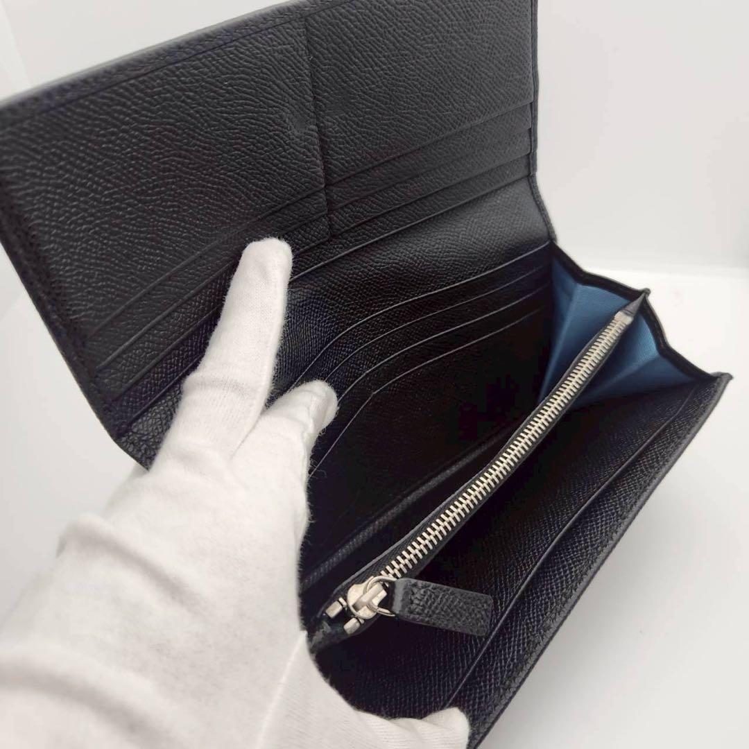 極美品 ブルガリ 長財布 二つ折りロゴクリップ ブラック レザー