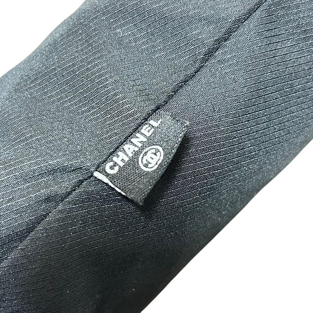 CHANEL 折り畳み傘　ケース付き　カメリア　ブラック　チェーン
