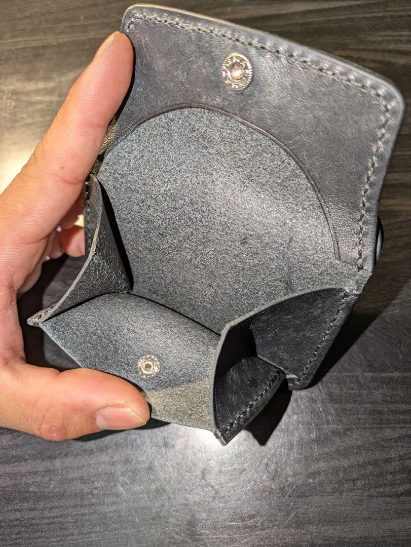 イタリアンレザー マネークリップ式 コンパクトウォレット 総手縫い 革財布 6