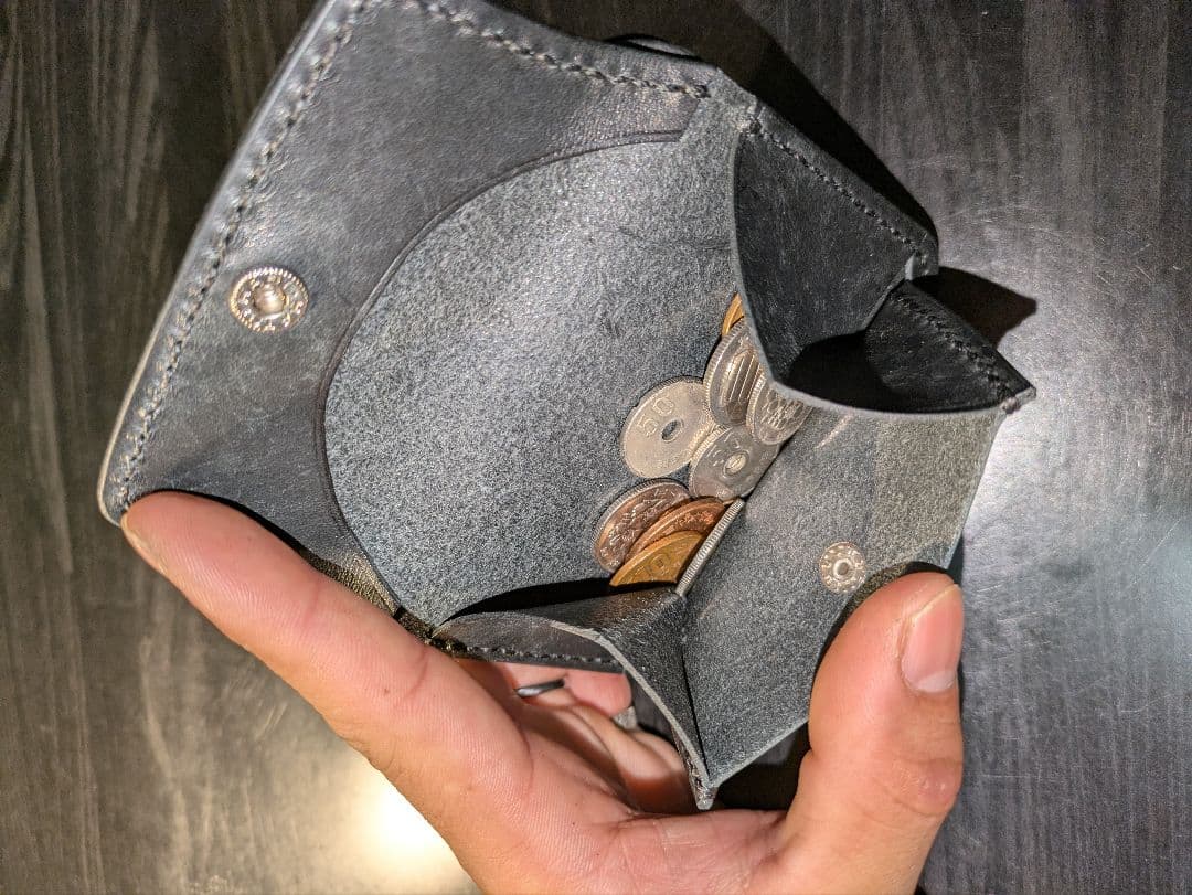 イタリアンレザー マネークリップ式 コンパクトウォレット 総手縫い 革財布 6