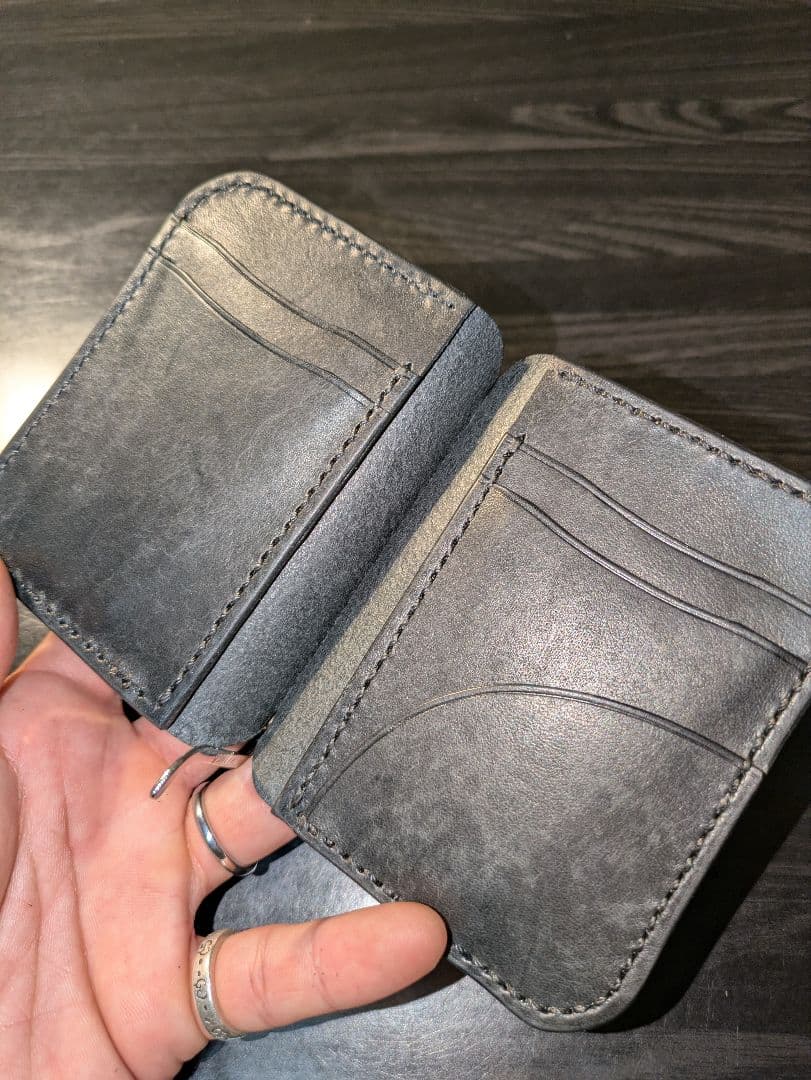 イタリアンレザー マネークリップ式 コンパクトウォレット 総手縫い 革財布 6