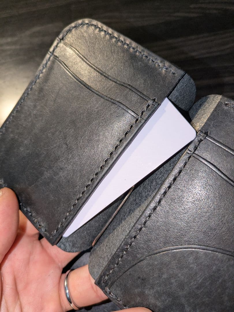 イタリアンレザー マネークリップ式 コンパクトウォレット 総手縫い 革財布 6