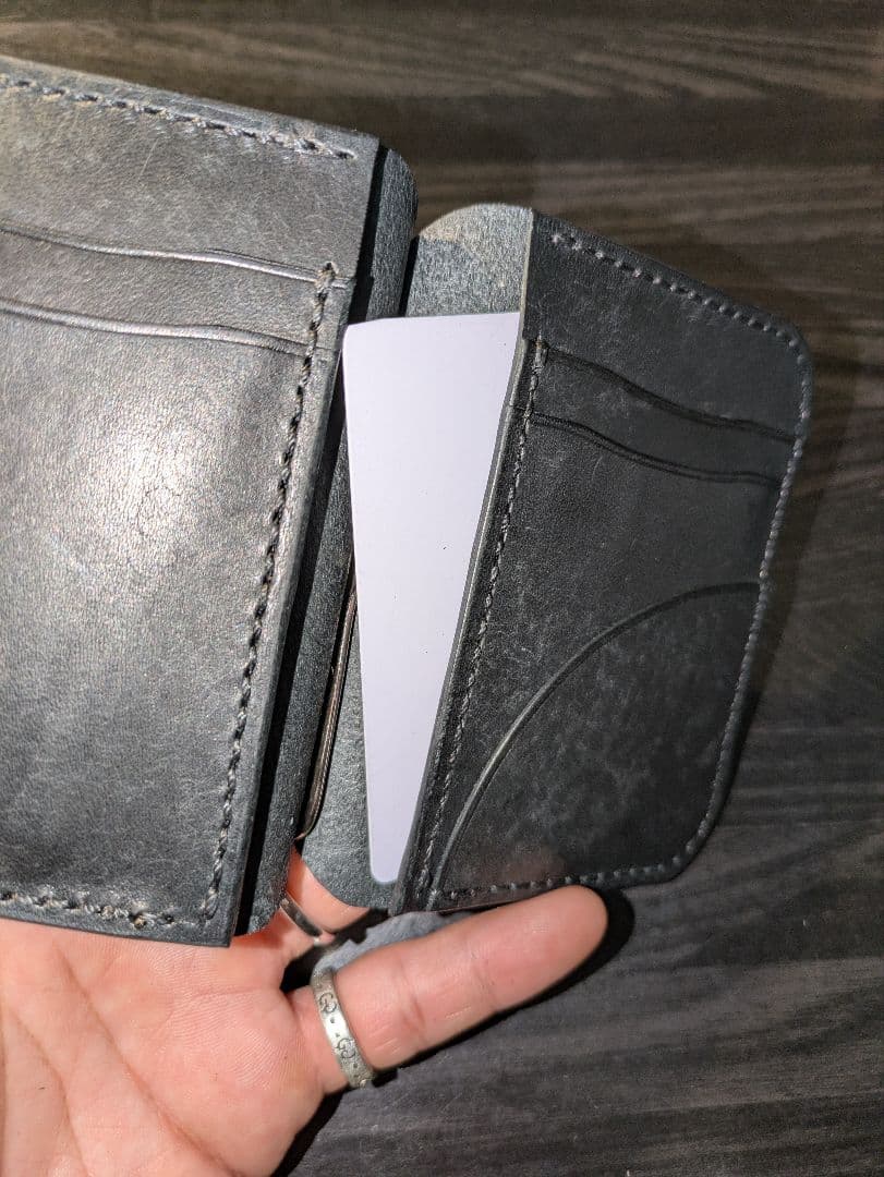 イタリアンレザー マネークリップ式 コンパクトウォレット 総手縫い 革財布 6