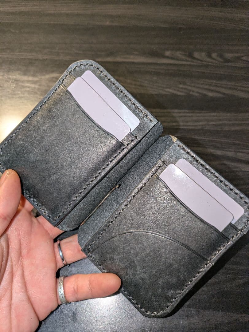 イタリアンレザー マネークリップ式 コンパクトウォレット 総手縫い 革財布 6