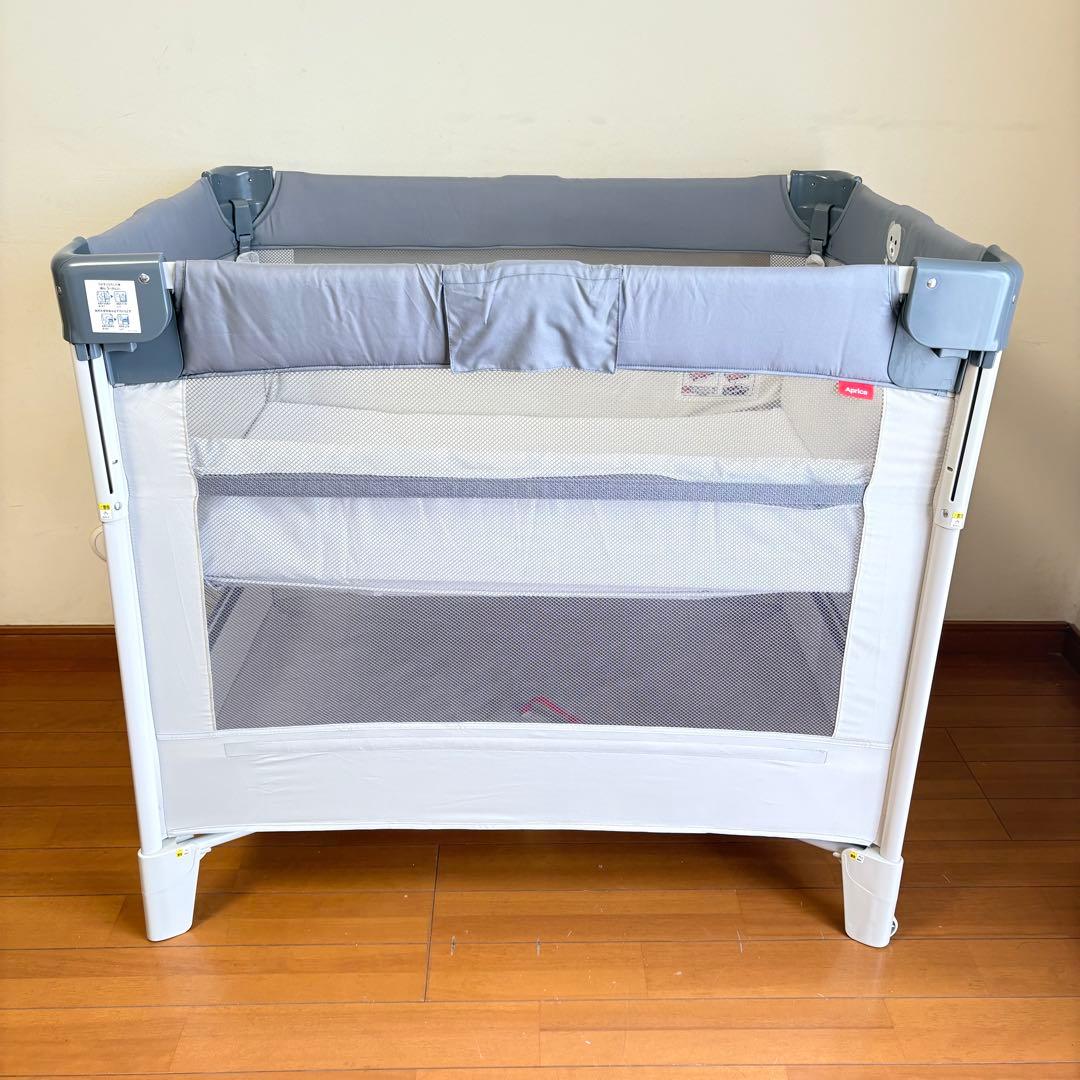 【美品・付属品完備】アップリカ ココネルエアーABベビーベッド グレーベアー