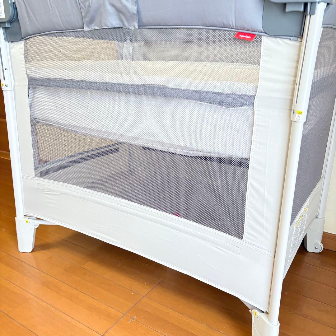 【美品・付属品完備】アップリカ ココネルエアーABベビーベッド グレーベアー