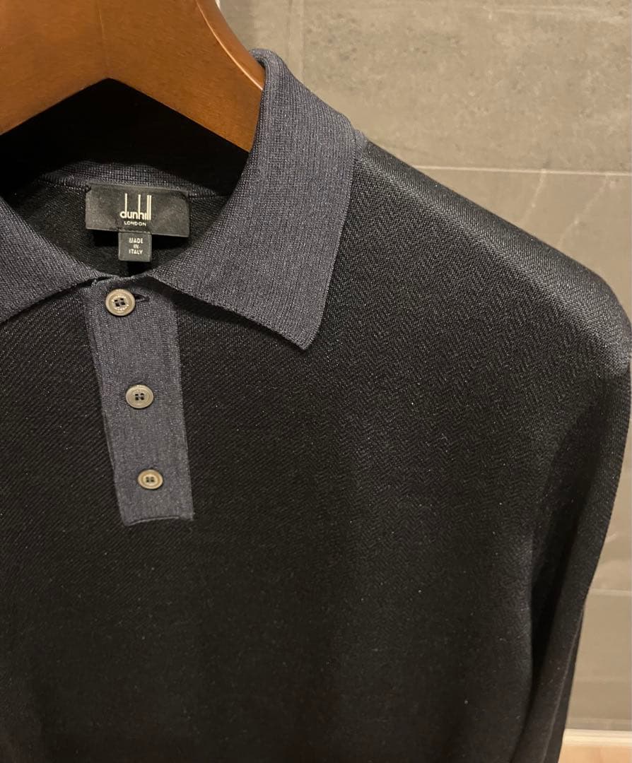 【SALE】Dunhill ダンヒル シルク100%ダークネイビー ポロシャツL