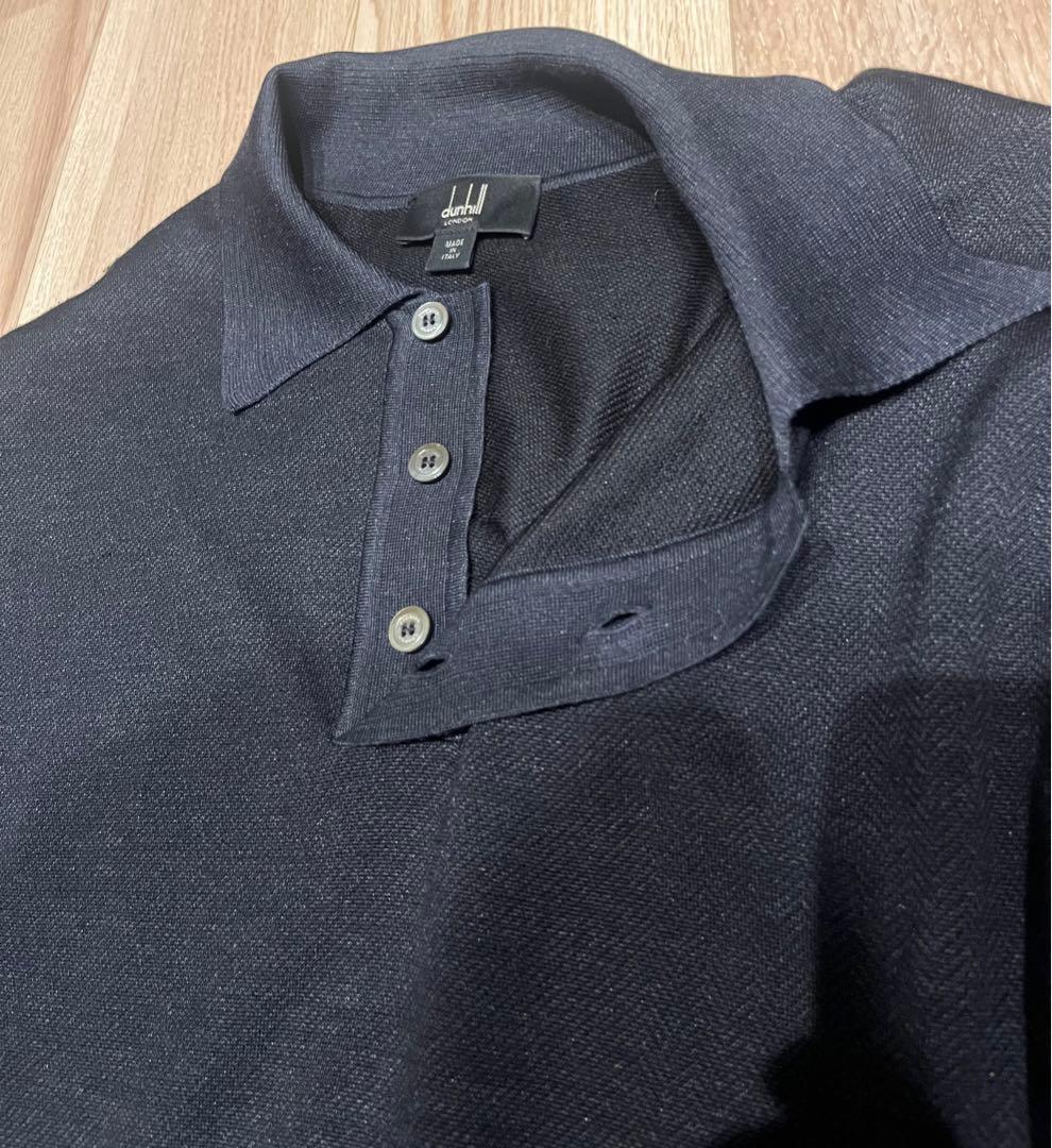 【SALE】Dunhill ダンヒル シルク100%ダークネイビー ポロシャツL