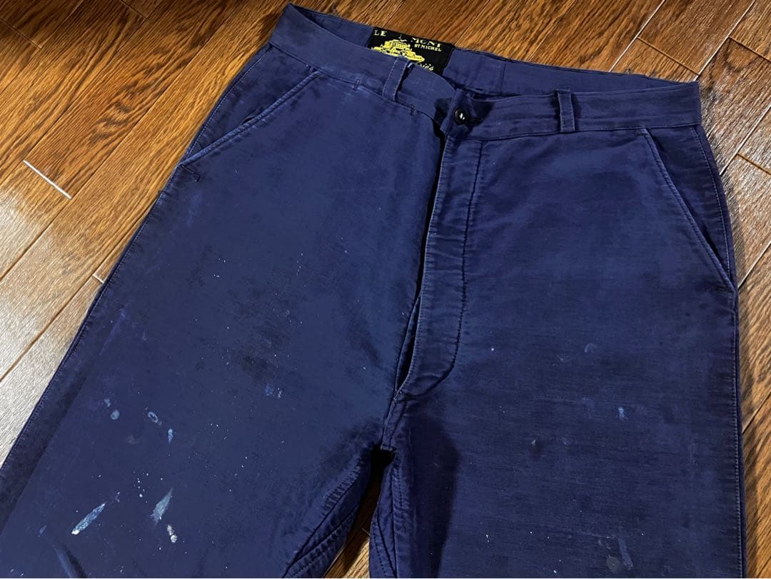40s モンサンミッシェル モールスキンパンツ ブルー 36インチ 刺繍タグ