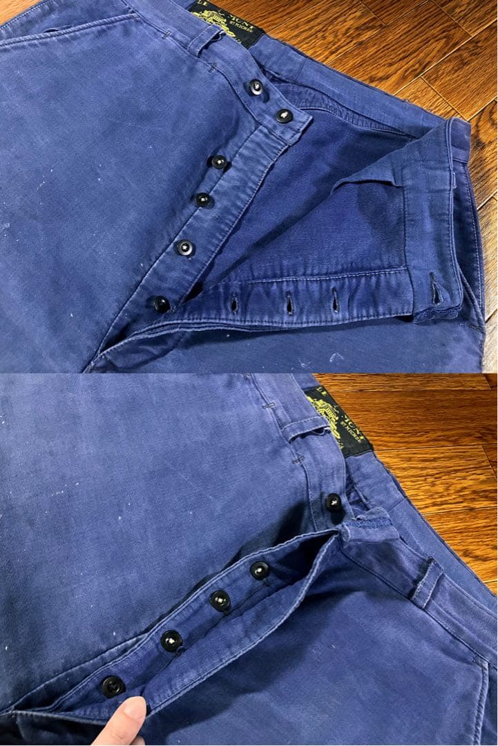 40s モンサンミッシェル モールスキンパンツ ブルー 36インチ 刺繍タグ
