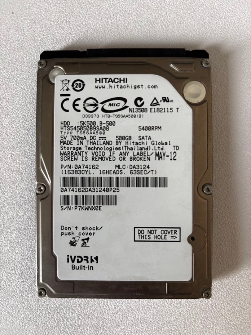 500GB ivdr-s 内蔵HDD　日立　wooo対応