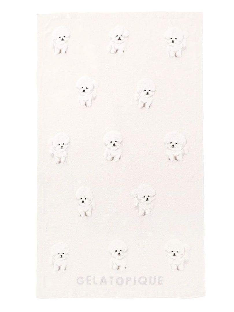 ジェラートピケ　モチーフジャガードマルチカバー　　オフホワイトビションフリーゼ