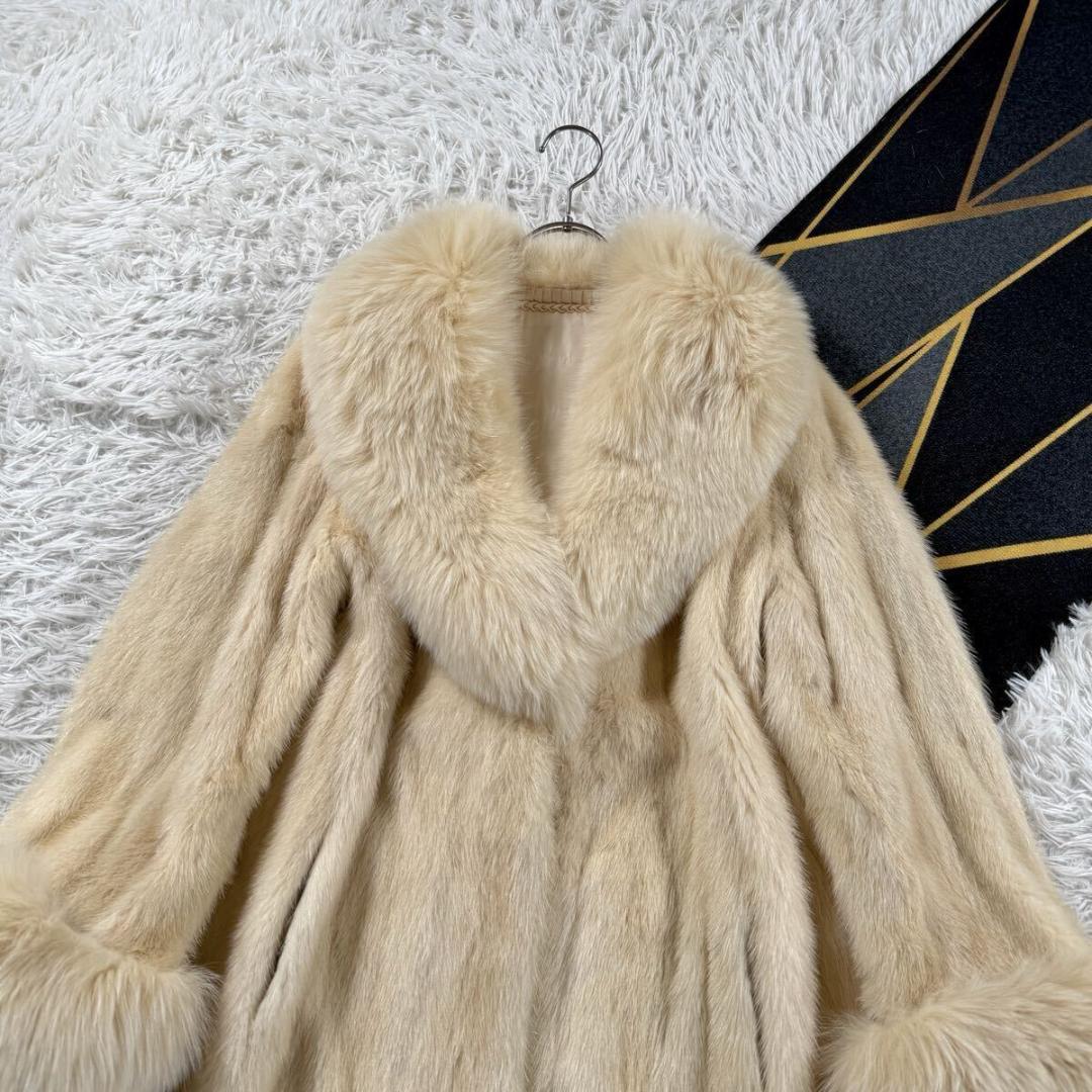 総丈110㎝ サガセレクト パールミンク フォックス コート L相当 AA064