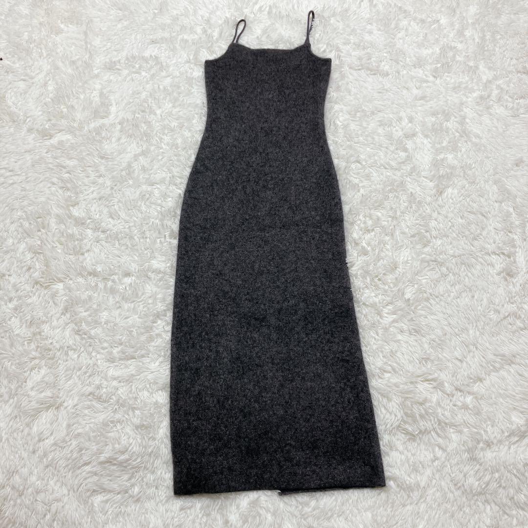 美品 anuans カシミヤブレンドキャミソールニットワンピース グレー