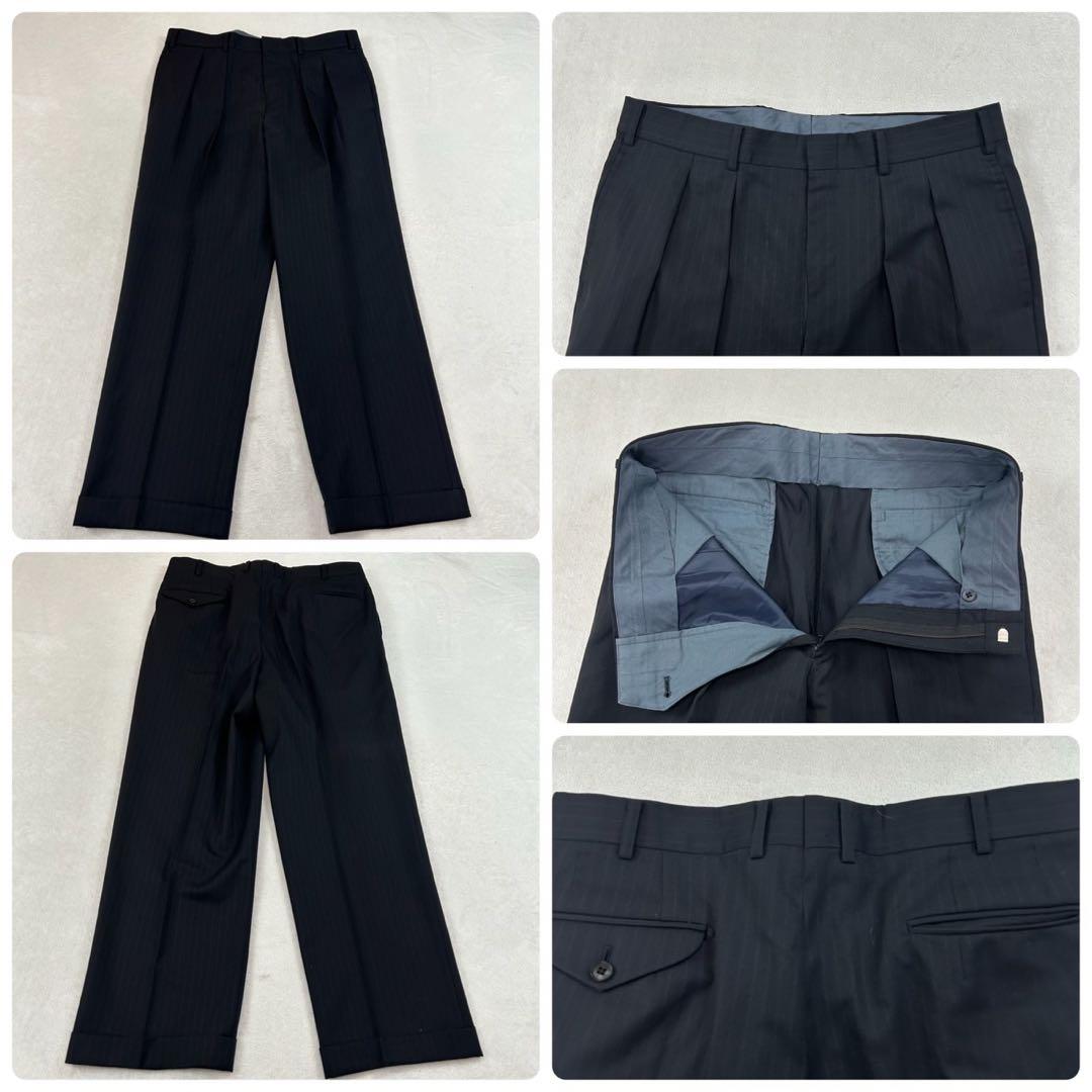 K603 美品 L バーバリーロンドン ストライプ スーツ上下 ブラック メンズ