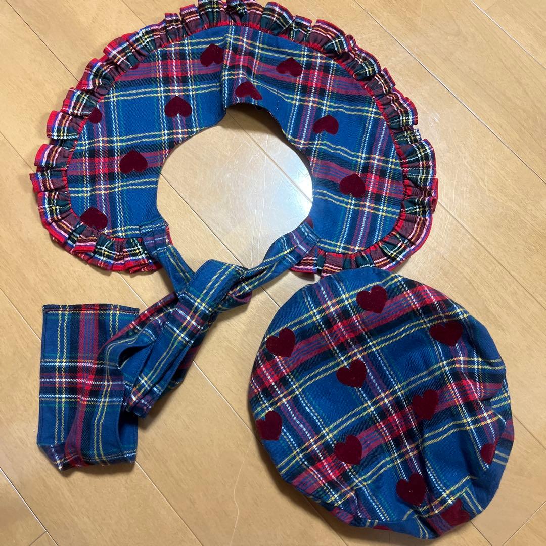 HEIHEI ハート模様 チェック柄 帽子 スカーフ セット