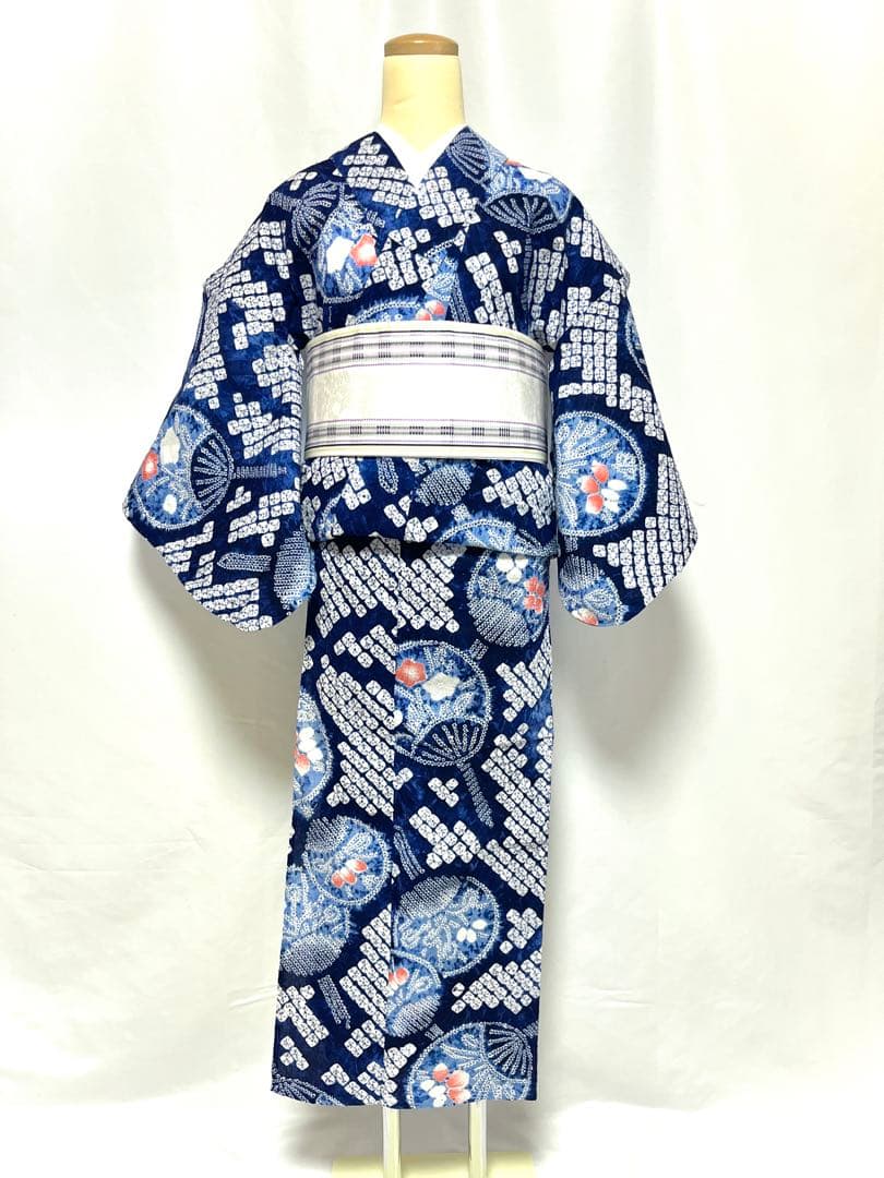 【美おり】YK52003 浴衣 有松絞り 浴衣 うちわ柄 Sサイズ