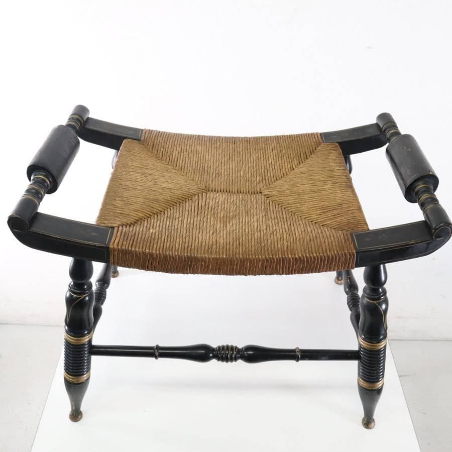 希少 ヴィンテージ ヒッチコックチェア スツール ラッシュシート 黒×ゴールド