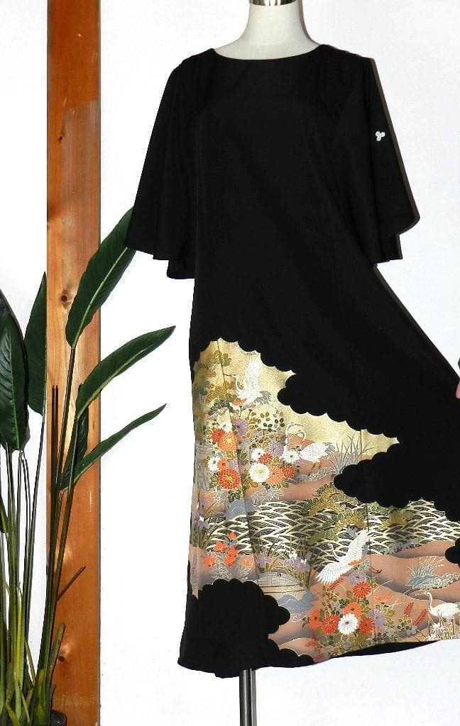 留袖　ワンピース　ドレス　フレアー袖　手書き友禅染　正絹　471　夢ちりめん