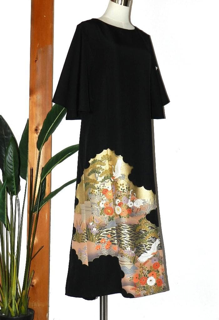 留袖　ワンピース　ドレス　フレアー袖　手書き友禅染　正絹　471　夢ちりめん