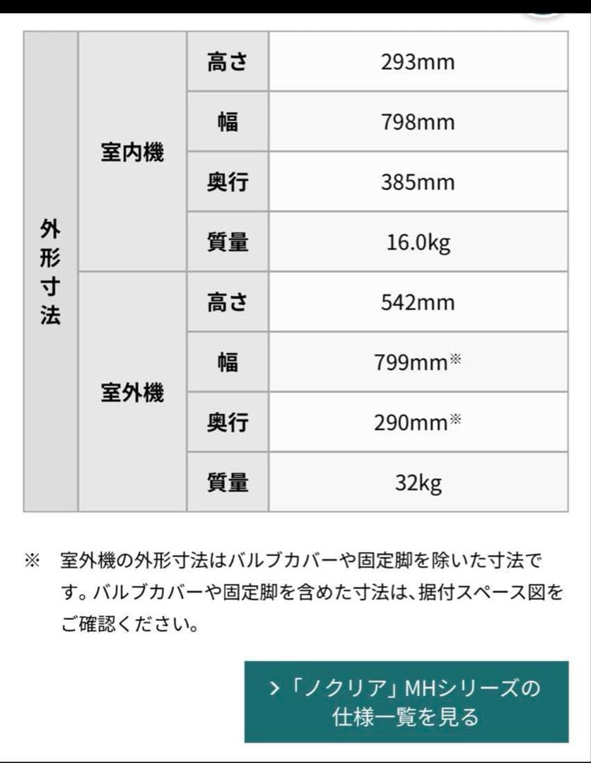 nocria MHシリーズ エアコン本体　室内機