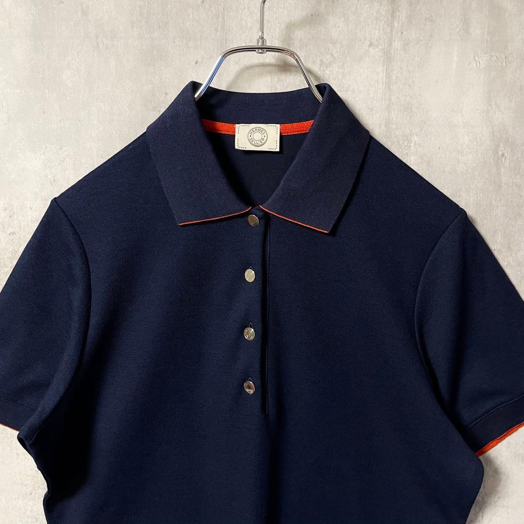 【試着のみ】エルメス セリエボタン ポロシャツ ネイビー オレンジ Mサイズ