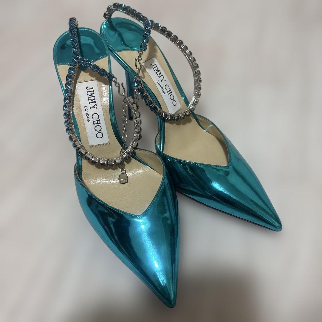 JIMMY CHOO SAEDA100 & CIBELLE ティールサンダル