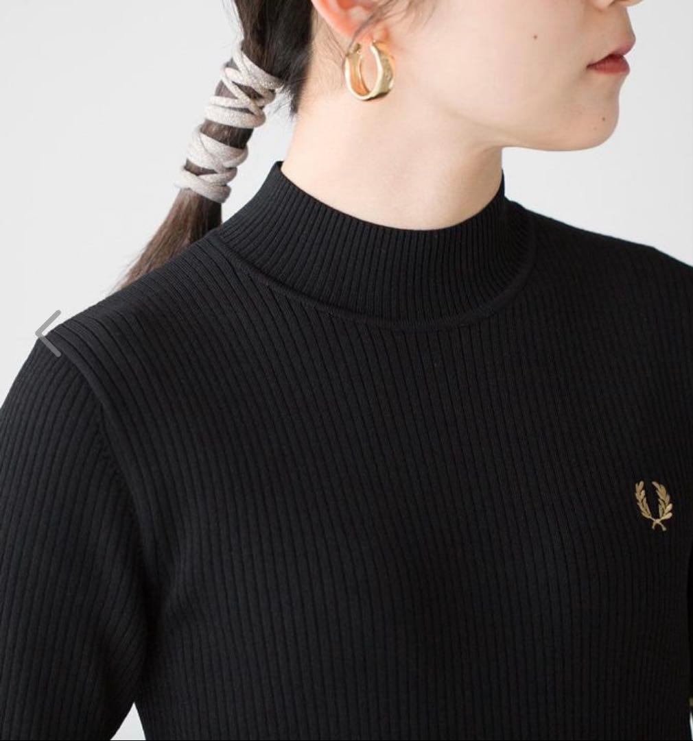 フレッドペリー 黒 リブ編み 半袖ワンピース