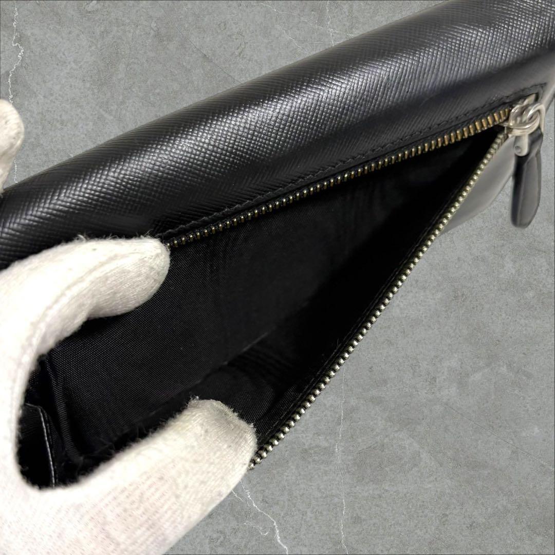 美品✨PRADA プラダ 長財布 二つ折り財布 サフィアーノ ブラック 三角