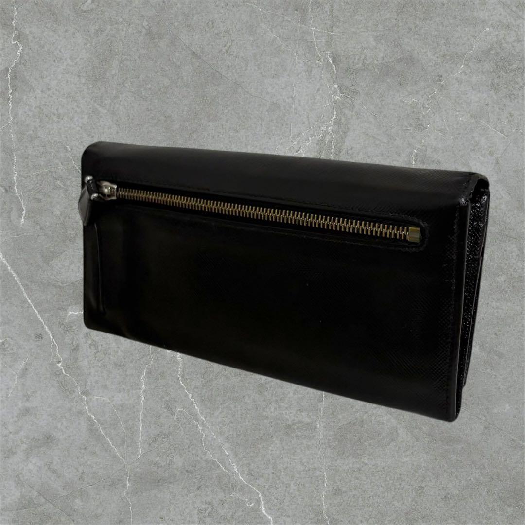 美品✨PRADA プラダ 長財布 二つ折り財布 サフィアーノ ブラック 三角