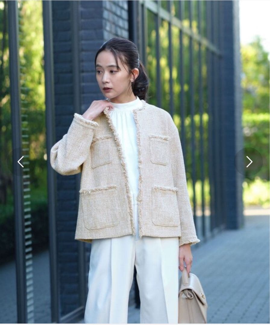 グリーンレーベルリラクシング　ミックスツイードライク ノーカラージャケット　38