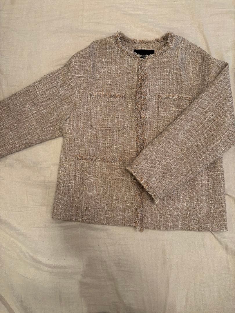 グリーンレーベルリラクシング　ミックスツイードライク ノーカラージャケット　38
