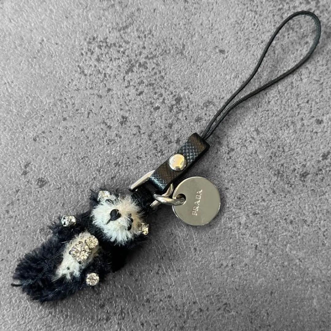 アクセサリー PRADA Mohair Panda Crystal Charm Strap