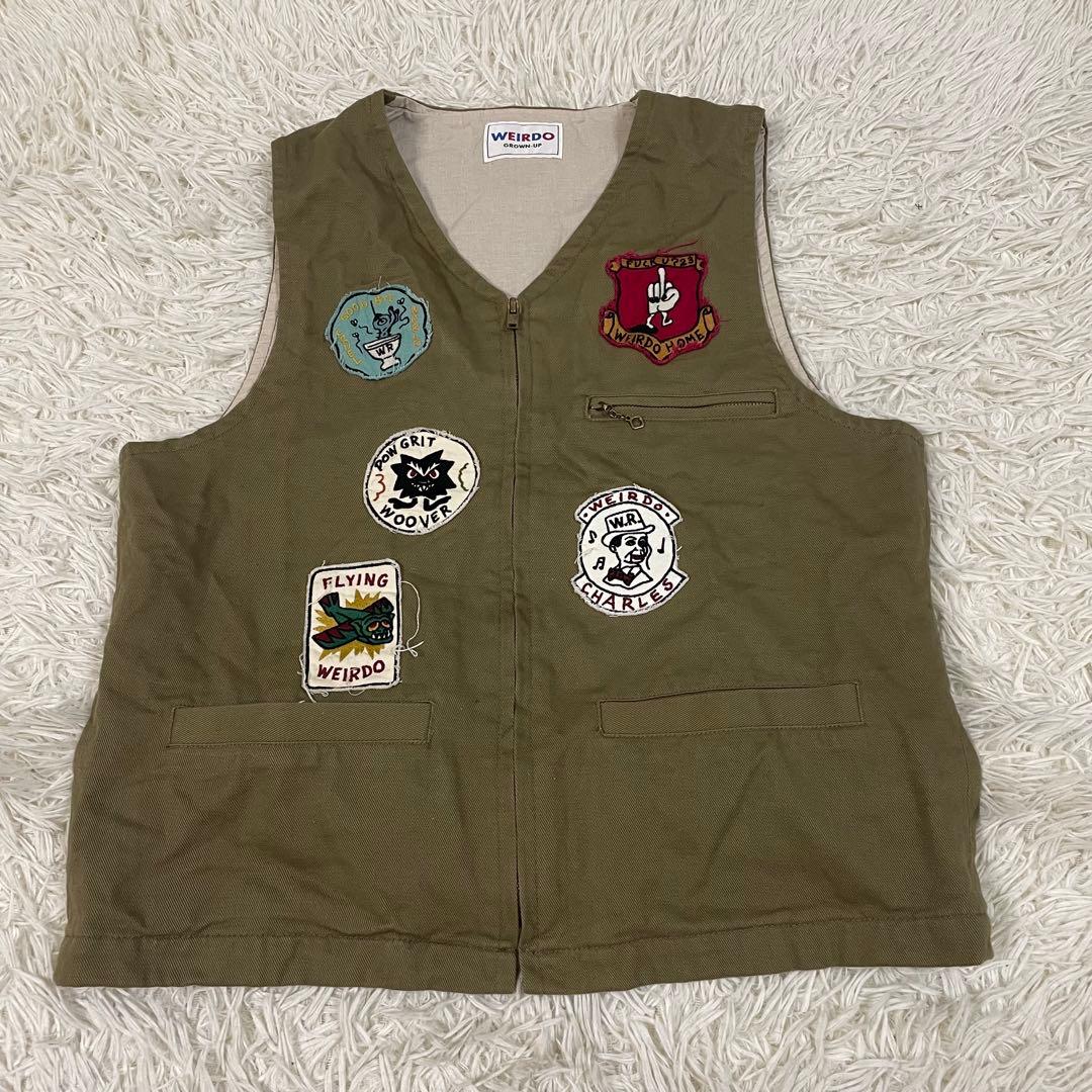 GLAD HAND WEIRDO 刺繍パッチ ベスト カーキ Lサイズ