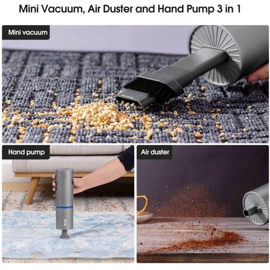 ミニ ハンディクリーナー, 小型掃除機とエアダスターと電動ポンプ 3in1多機能