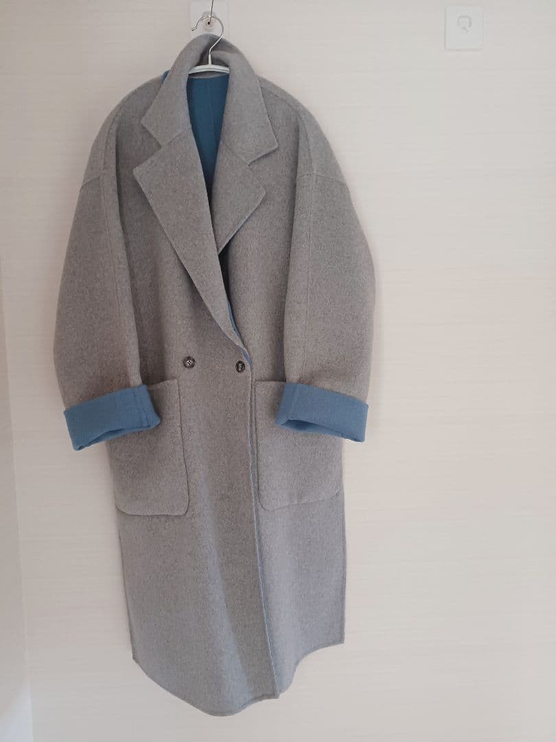 デザインワークス　グレー&ブルー　リバーシブル　ウールコート