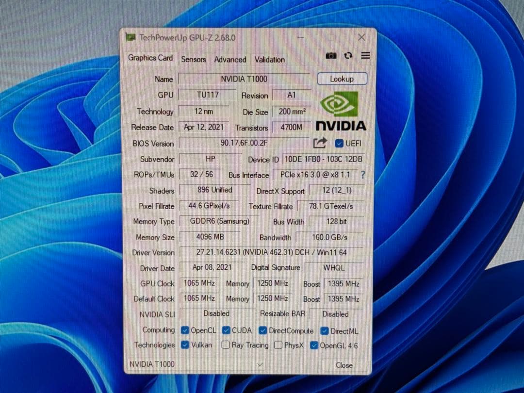 NVIDIA T1000 4GB ロープロファイルブラケット　Quadro