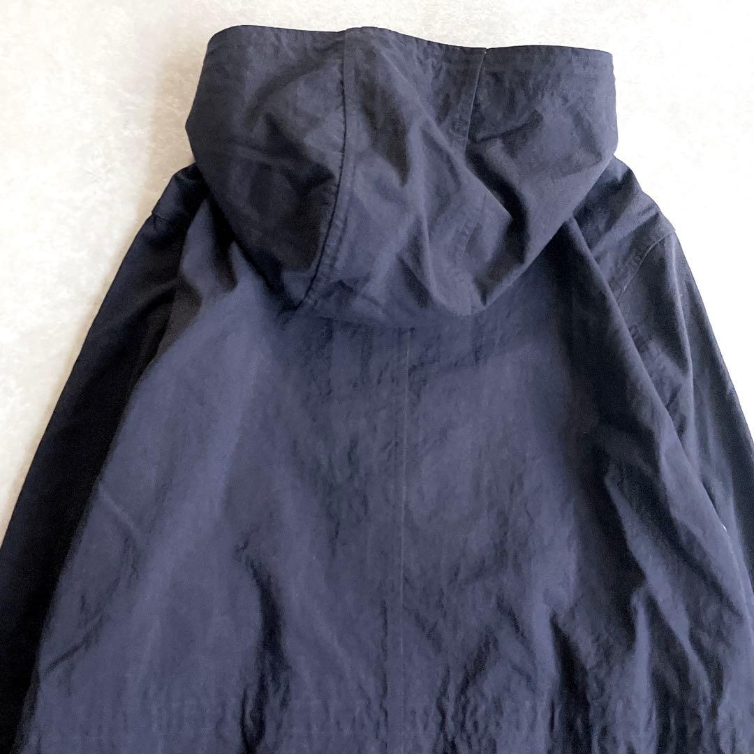 美品 オーシバル 軽量ナイロンモッズコート フードブルゾン 紺 ドローコード