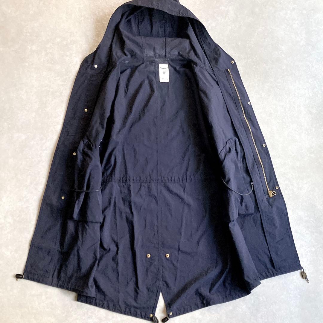 美品 オーシバル 軽量ナイロンモッズコート フードブルゾン 紺 ドローコード