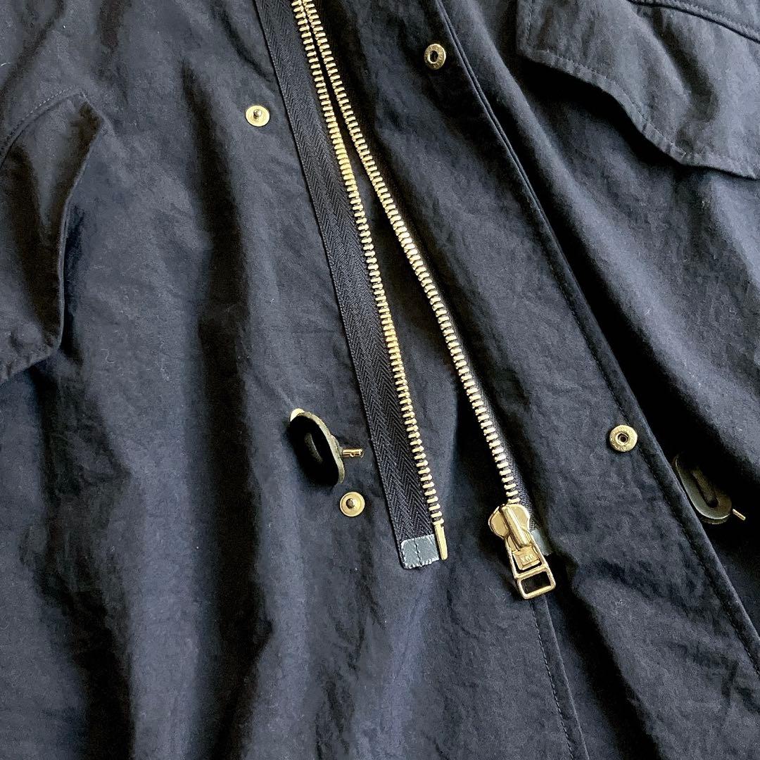 美品 オーシバル 軽量ナイロンモッズコート フードブルゾン 紺 ドローコード