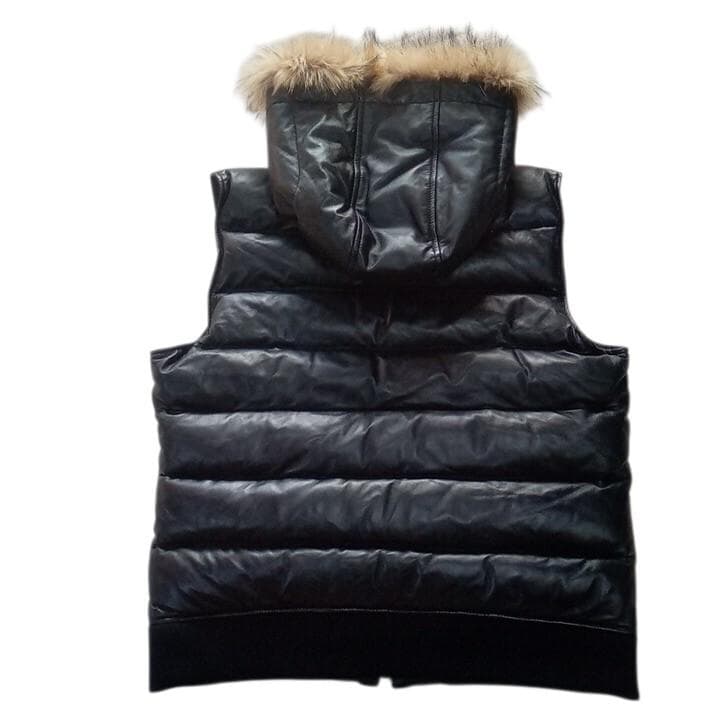 美品 COGGIOLA コッジョラ ラムレザー フーデッド ダウンベスト LL黒