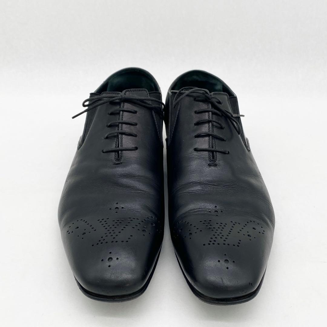 A18208 美品 ルイヴィトン LVロゴメダリオン レザーシューズ 黒7.5