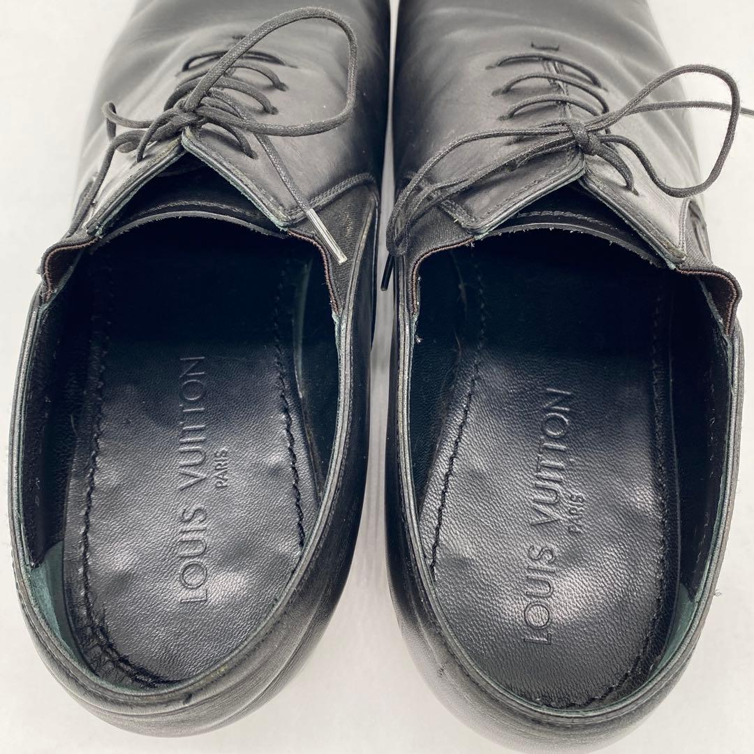 A18208 美品 ルイヴィトン LVロゴメダリオン レザーシューズ 黒7.5