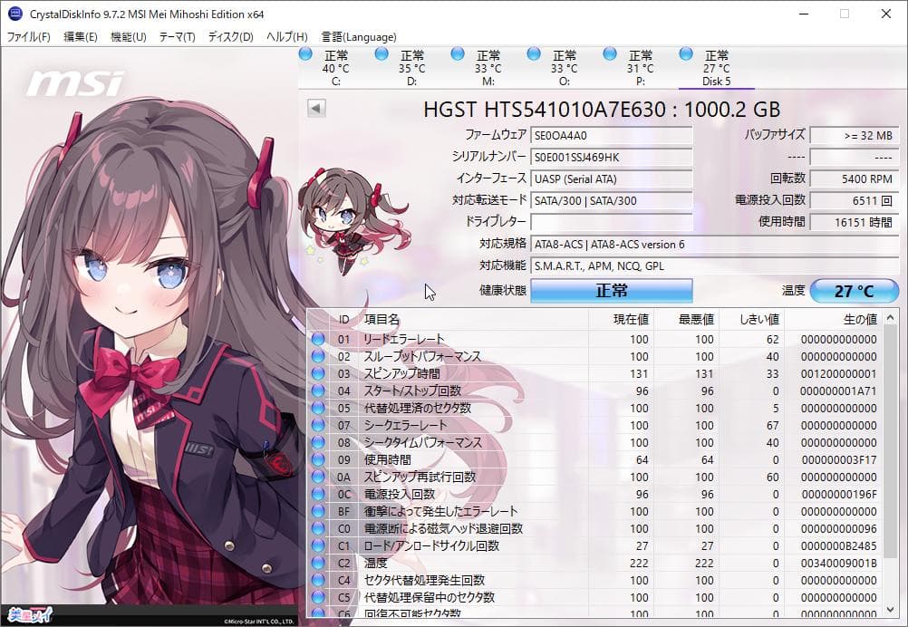 6枚セット 各種メーカー 2.5インチ HDD 1TB 厚さ7mm