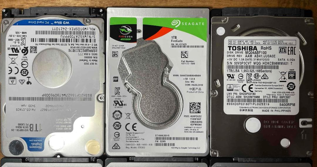 6枚セット 各種メーカー 2.5インチ HDD 1TB 厚さ7mm