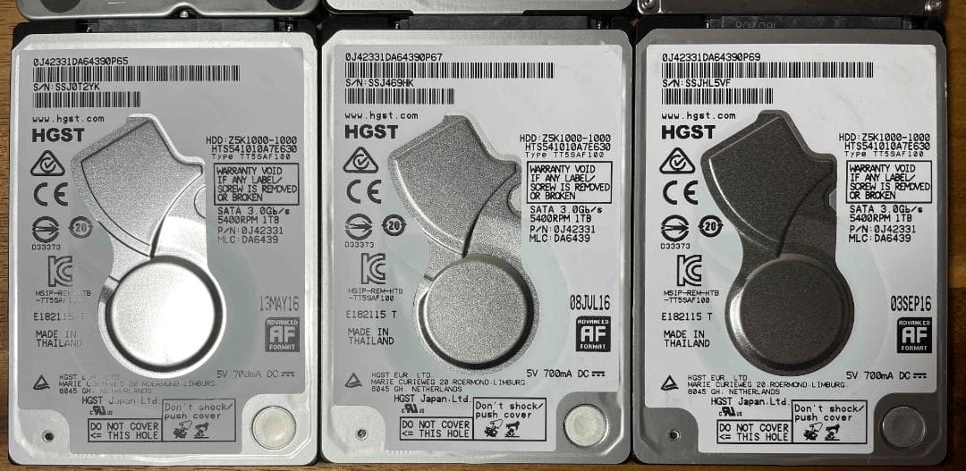 6枚セット 各種メーカー 2.5インチ HDD 1TB 厚さ7mm