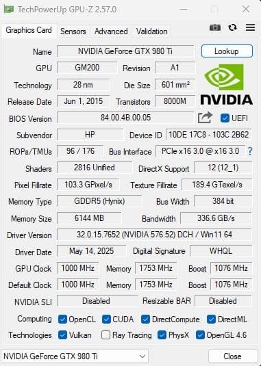 グラフィックボード・グラボ・ビデオカード GeForce GTX980Ti 6GB FE
