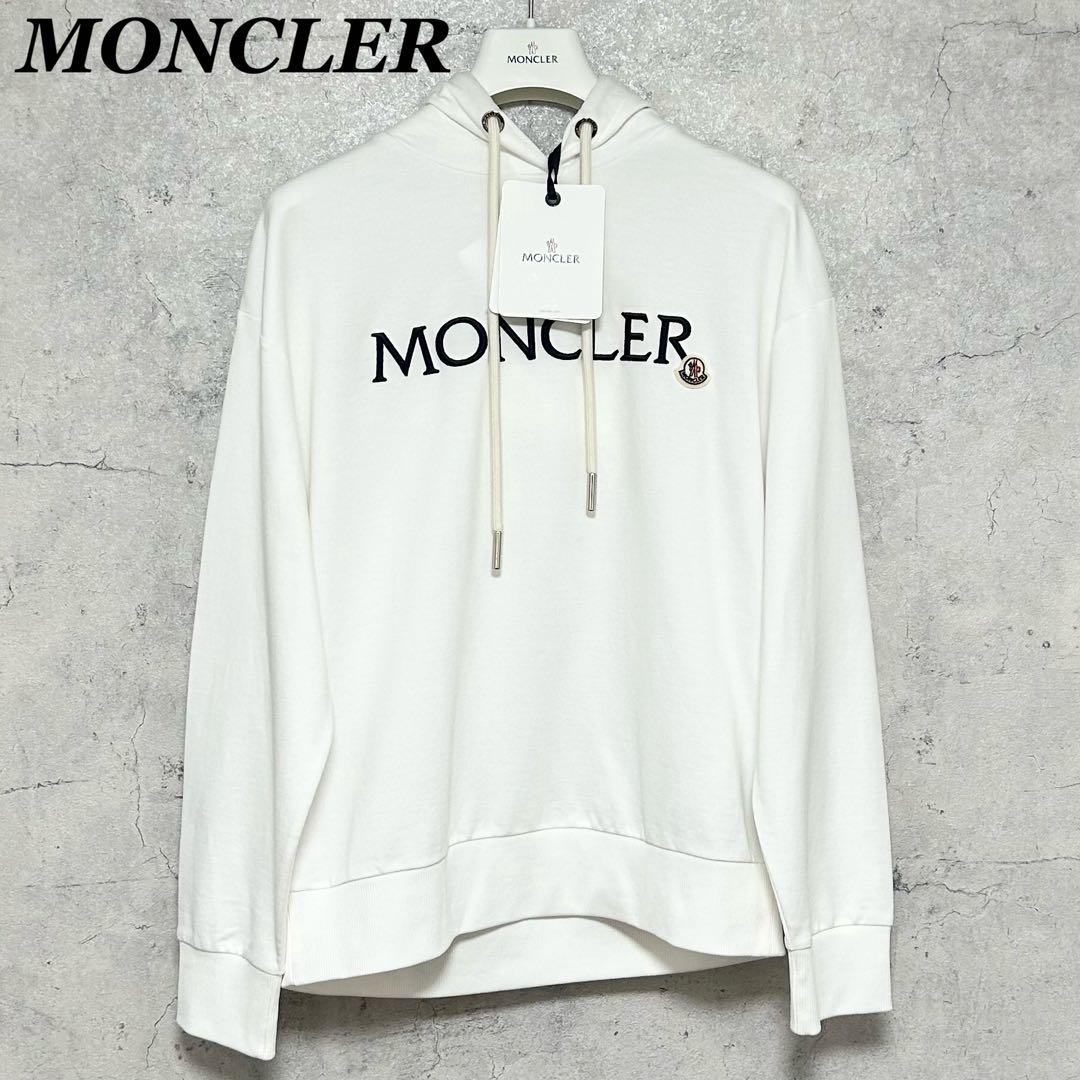 【新品未使用】タグ付き モンクレール パーカー 刺繍ロゴ プルオーバー 白 XS
